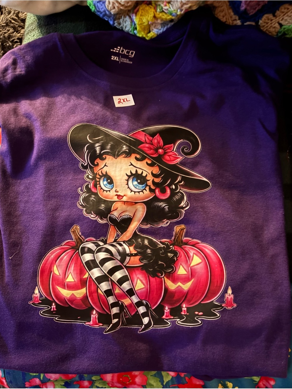 bcg Purple Betty Boop Witch Pumpkin Graphic Tee